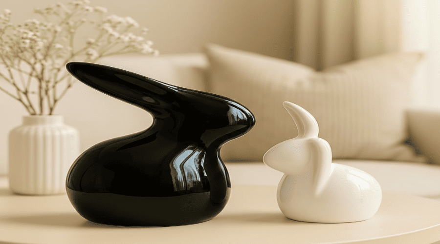 Ceramic Rabbit Figurines (Set of 2, Black and White)