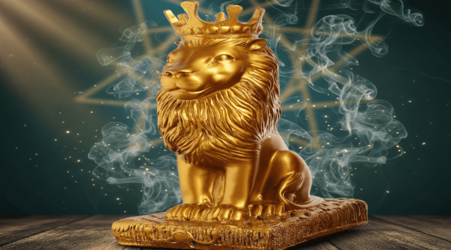 Gold Plated Crowned Lion Statue